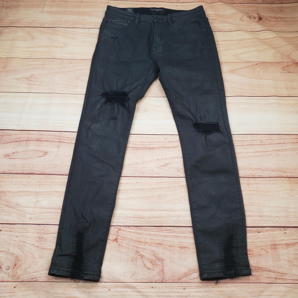 Cult Of Individuality Punk Super Skinny Jeans Mens 33x32 Black Distressed Coated